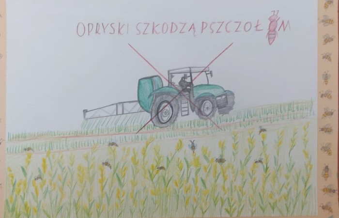Warmińsko-Mazurski Ośrodek Doskonalenia Nauczycieli w Elblągu we współpracy z Zarządem Regionalnym Związku Pszczelarzy w Elblągu zorganizował  konkurs plastyczny pt. „Z każdej strony, pszczoły wymagają naszej ochrony”. Ideą konkursu jest przybliżenie w formie plastycznej tematyki związanej z zjawiskiem zmian klimatycznych mających wpływ na populację pszczół. Dzięki naszym pracom plastycznym postrzegamy problem ginięcia pszczół, które uważane są za gatunek zagrożony.Rozstrzygnięcie konkursu dopiero w sierpniu, ale cieszymy się, że mogliśmy wziąć w nim udział.