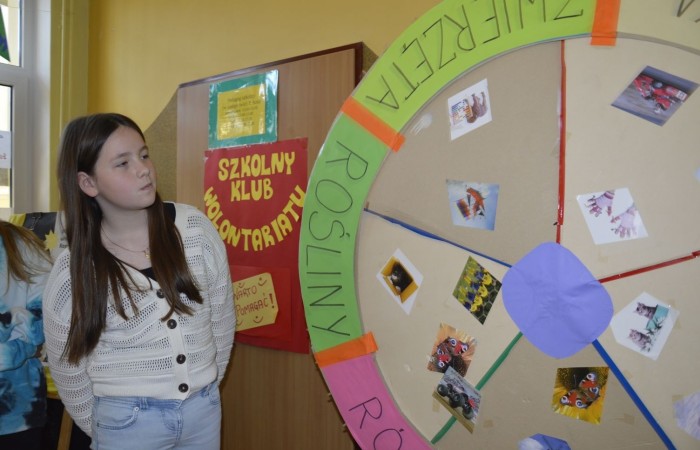 Dużą atrakcją tego dnia była możliwość sprawdzenia swojej wiedzy o Koperniku, zwierzętach, roślinach, matematyce, informatyce, ekologii i geografii, czyli lubiane przez wszystkich  Koło Fortuny. Kołem kręcili uczniowie, ale również pani Dyrektor oraz Pani woźna Irena, które oczywiście odpowiedziały poprawnie na pytania i zasłużyły na słodką nagrodę. Zwieńczeniem obchodów  roku kopernikańskiego w naszej szkole, był konkurs wiedzy o naszym wybitnym astronomie. Wzięło w nim udział 27 uczennic i uczniów z klas IV-VIII. Zwycięzców poznamy wkrótce.