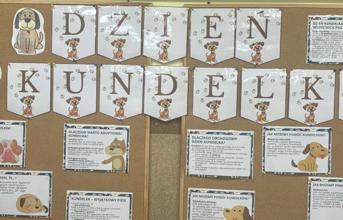 Z okazji Dnia Kundelka w naszej placówce odbyła się zbiórka karmy dla potrzebujących czworonogów. Dzięki ogromnemu zaangażowaniu dzieci i wsparciu rodziców udało się zebrać imponującą ilość darów, które trafiły do pobliskiego schroniska.

Z tej okazji dzieci z wielkim entuzjazmem przygotowały również piękne prace plastyczne inspirowane psimi przyjaciółmi. Ich wystawa ozdobiła sale i korytarze, wprowadzając wszystkich w radosny, psi klimat.

Serdecznie dziękujemy wszystkim darczyńcom za otwarte serca, życzliwość i wspólne świętowanie tego wyjątkowego dnia.