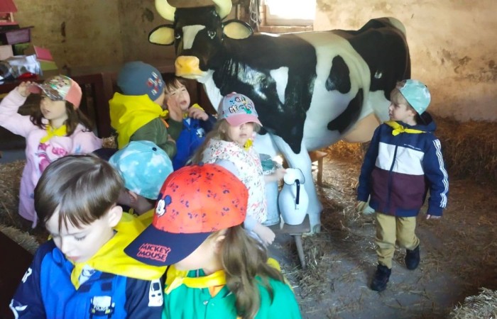 Nasze przedszkolaki po dłuższej przerwie w dobie pandemii wybrały się na wycieczkę do Sąp.
Wyjazd bardzo zbliżył nas do czasów kiedy to ludzie żyli w klimacie na łonie natury.                           Poznaliśmy obyczaje, życie oraz prace ludzi na wsi. W wiejskiej zagrodzie przebywały zwierzęta które mogliśmy zobaczyć oraz nakarmić. Dzieci bardzo uważnie zainteresowały się zwierzakami.
Wycieczka bardzo nam się podobała i przybliżyła tematom związanym z życiem na wsi.
Na pewno tam wrócimy… :)
